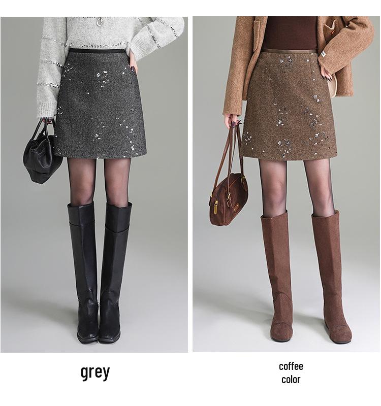 Elegant Coco Style Rhinestone High-Waisted A-Line Skirt - 2025 Autumn/Winter Petite Fashion