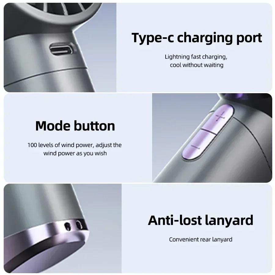 Portable Handheld Fan 1-100 Speeds Adjustable Turbo 3000mAh Battery Fans with LED Display Rechargeable Ice Cooling Personal Fan