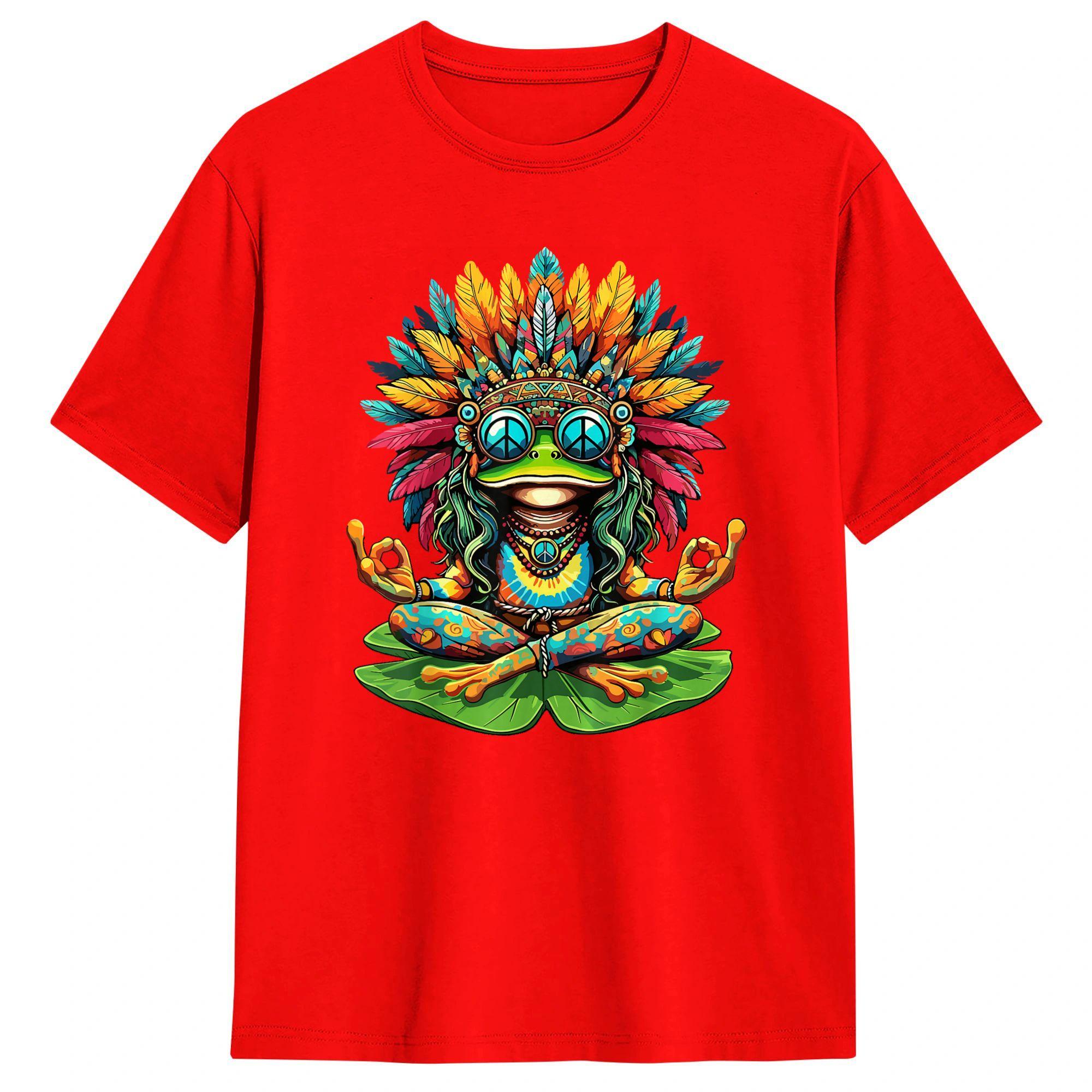 Oversized T Shirt Summer Frog Peace Sign Yoga Meditation Hip Hop T Shirts  Cotton Tee Shirt for Unisex Y2K Fun Short Sleeve Tees S