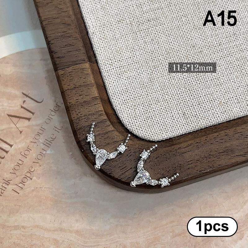 1Pcs Luxury Sparkle Zircon Crescent Shape Pendant Silver Alloy Nail Art  Jewel Decorations Manicure Ornaments