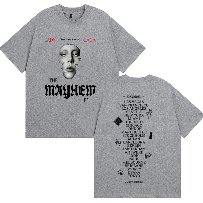 2026 Springsummer Lady Gaga The Mayhem Ball Album Fans Gift TShirt Men Women Vintage High Quality Pure Cotton Printed Top
