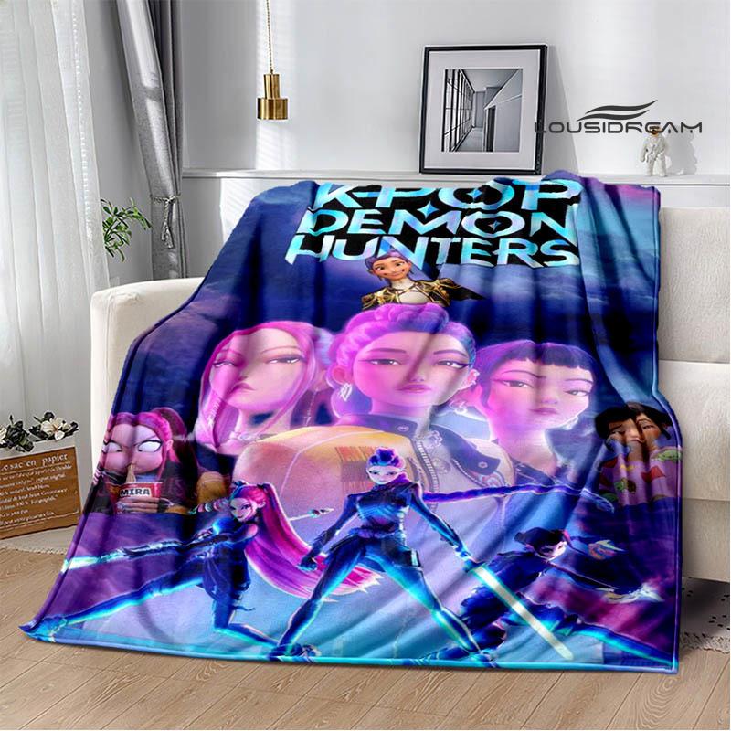 KPop Dämonenjäger Cartoon-Druckdecke Picknickdecke Warme Flanelldecken Heim-Bettbezüge Decken für Betten Geburtstagsgeschenk