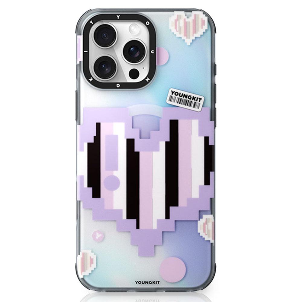 

YOUNGKIT Pixel Heart Series for iPhone 16 Pro Magnetic Case IMD TPU Mobile Back Cover Design Purple