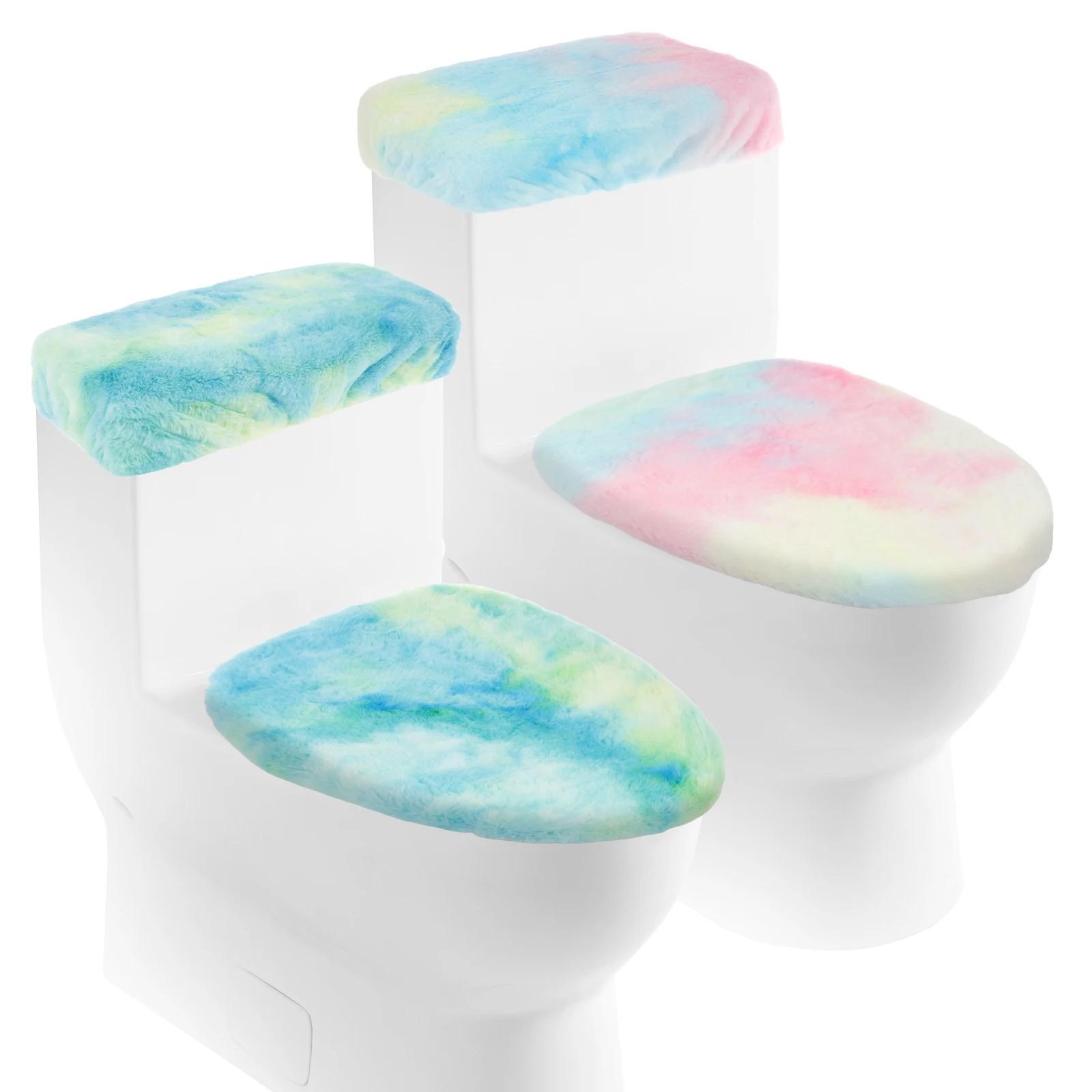 

2Set Toilet Lid Cover and Toilet Tank Cover Soft Stretch Toilet Covers Set Stylish Tie Dye Pattern Design Bathroom Decoration