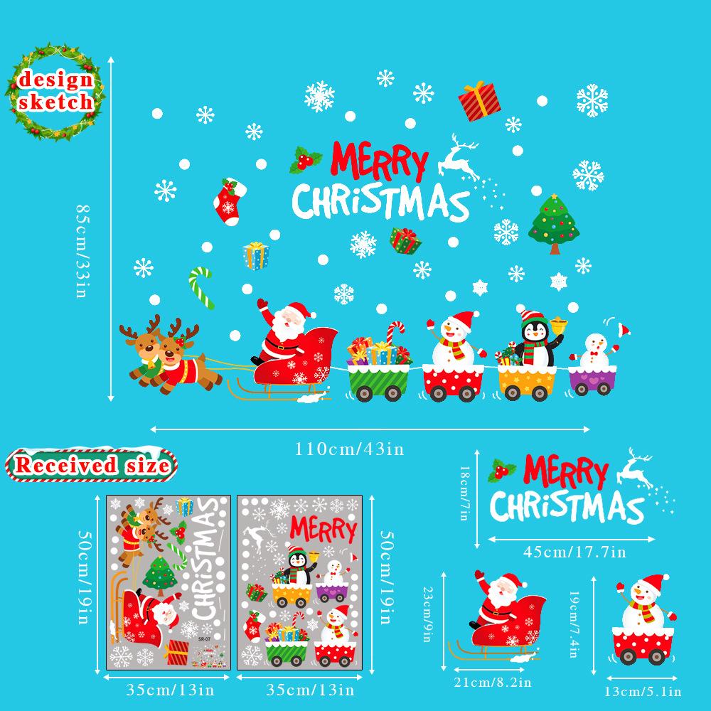 2PCS PVC Christmas Window Stickers Snowman Snowflake Santa Claus Window Electrostatic Sticker Merry Christmas Decals Home Decoration
