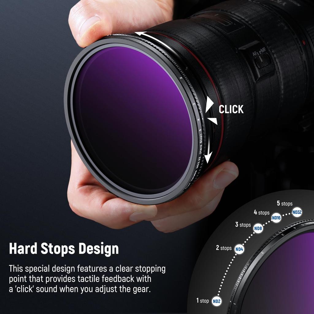 NEEWER 77mm True Color Variabel ND Harde Stop Beperkte Neutrale Dichtheid HD Optisch Geen Aluminium en Filter, ND2-32 (1-5 Stops), Filter, Meerlaags Gecoat