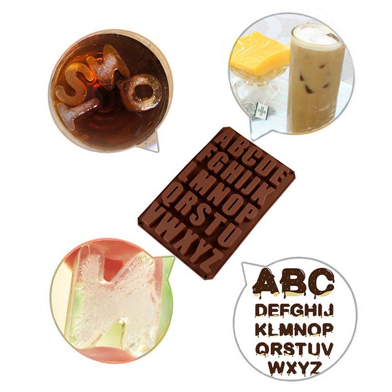 WTEMPO 1PC Coffee Simple 26 Cavities Silicone Mold Chocolate Ice Cube Large Letter Mold Handmade Cake Baking Mold Cold Product Making Mold