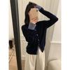 Contrast Color Fake Two-piece Plaid Cardigan Spring Slack Women's Top Soft Waxy Knitted Sweater Jacket