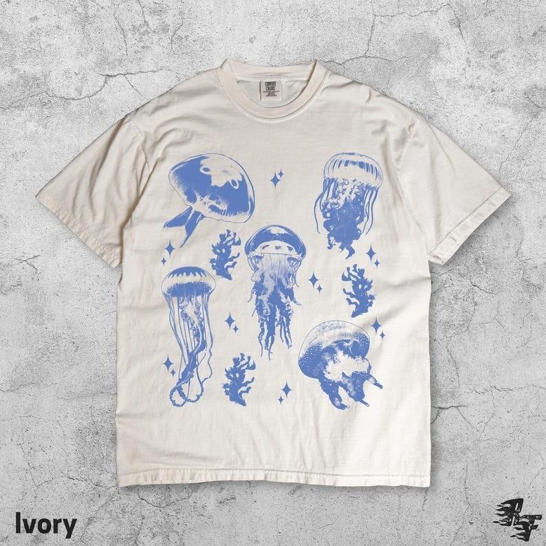 Vintage Jellyfish Tattoo Style TShirt Retro Ocean Tee Marine Life Size S3XL Unisex T-Shirt XXXL