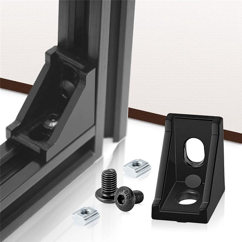 A74E-T Slot Nuts And Bolts Included In 30 Set 2028 Aluminum Profile Black Right Angle Corner Bracket Kit