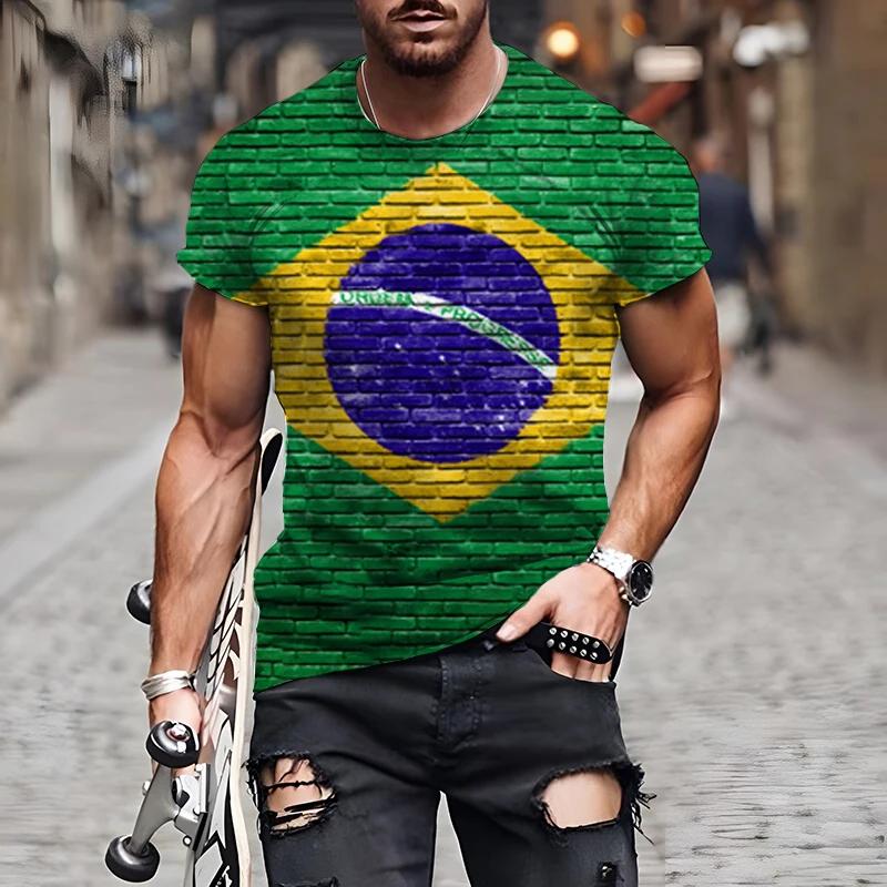 Brasilianische Flagge 3D-Druck Sport Schnelltrocknend Atmungsaktiv Herren Damen T-Shirt Outdoor Straßenfußball Trikot Team Club Fan Kurzarm