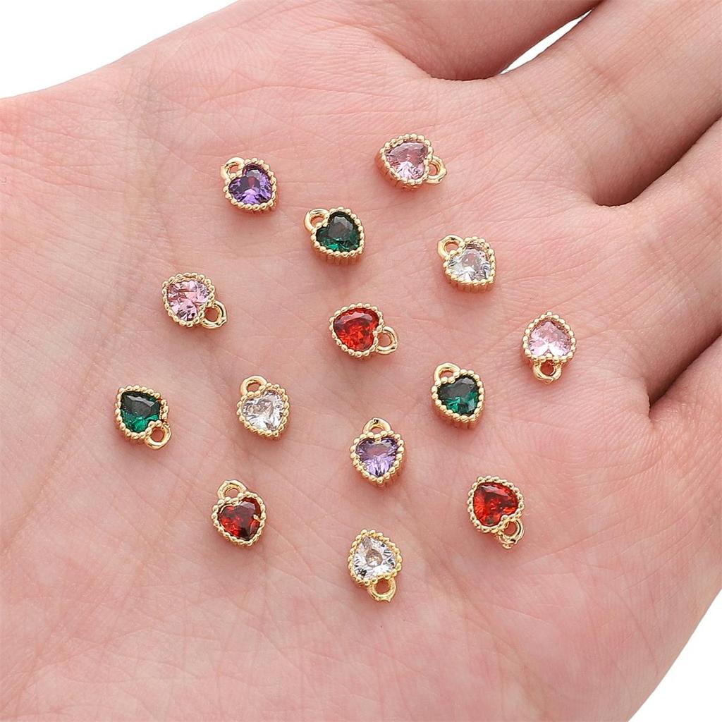 Brass Heart Charm Pendant with Zircon Crystal Stone for Earring Bracelet Necklace DIY Jewelry Making Findings Accessories