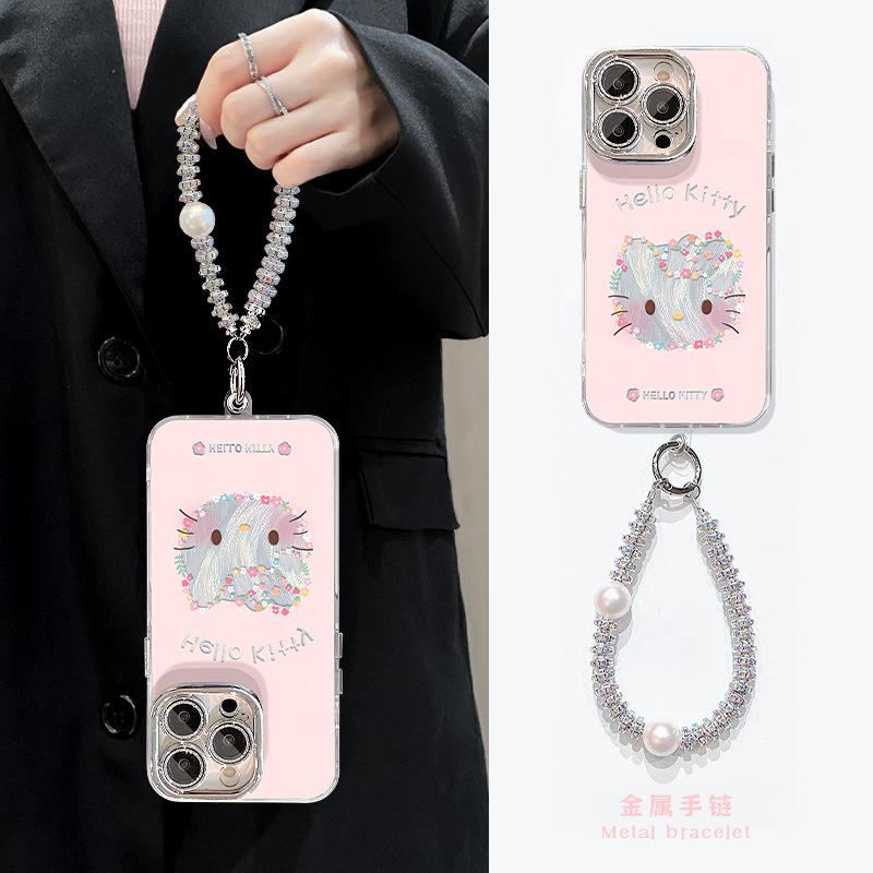 Cute floral cat is suitable for Apple 17 mobile phone case iphone15promax feather yarn 16 lens film 14 anti-drop
