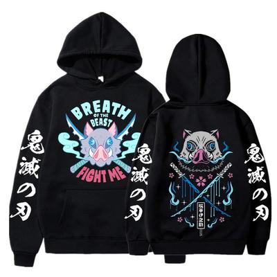 Anime Demon Slayer Hoodie Kimetsu No Yaiba Funny Fight Inosuke Hooded Sweatshirt Men Women Pullover Oversized Streetwear