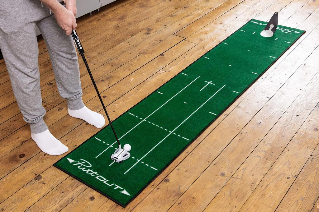 PuttOut Pro Golf Putting Mat Perfect Your Putting X (Green) - - (2.4m 0.5m)