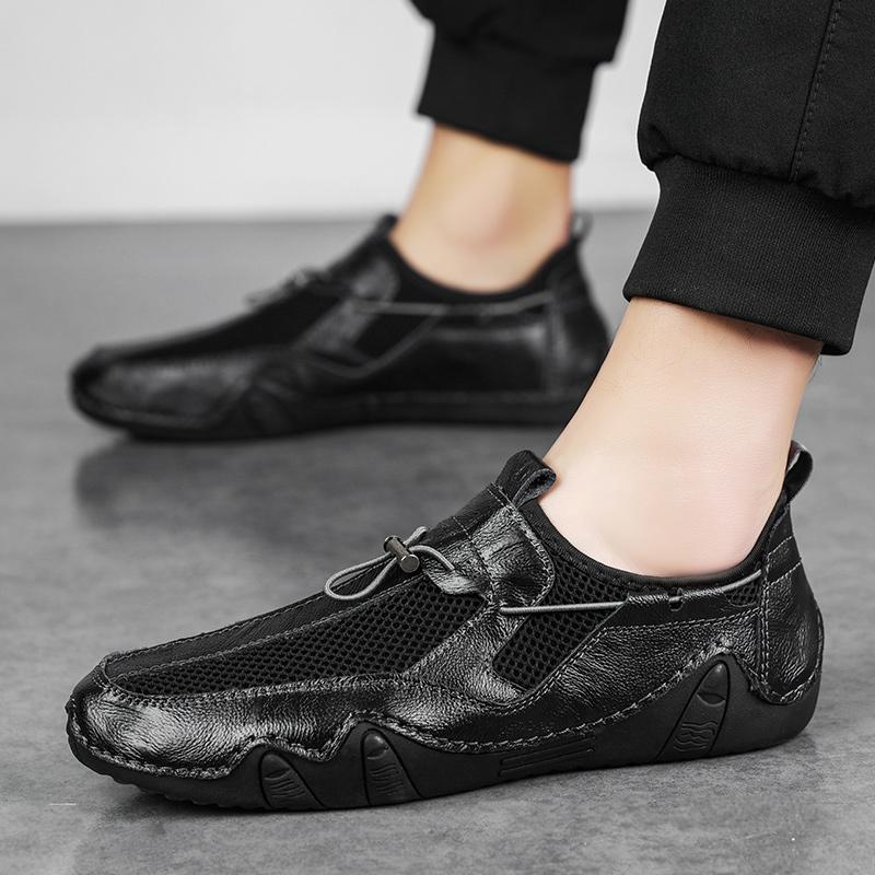 FashionPlus Size 38-46 Handmade Leather Shoes Men Handmade Shoe Casual Loafers Soft Breathable Flats Shoes Men's Moccasins for Driving