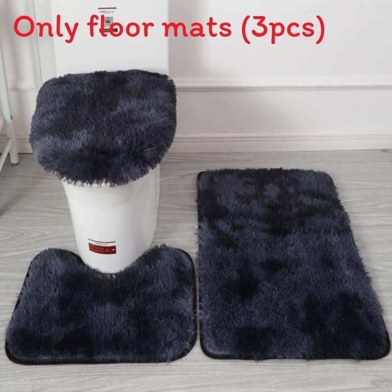 Non Dye Tie Slip Mat Fluffy Plush Bathroom Toilet Seat Cover Carpet 3 Piece Set