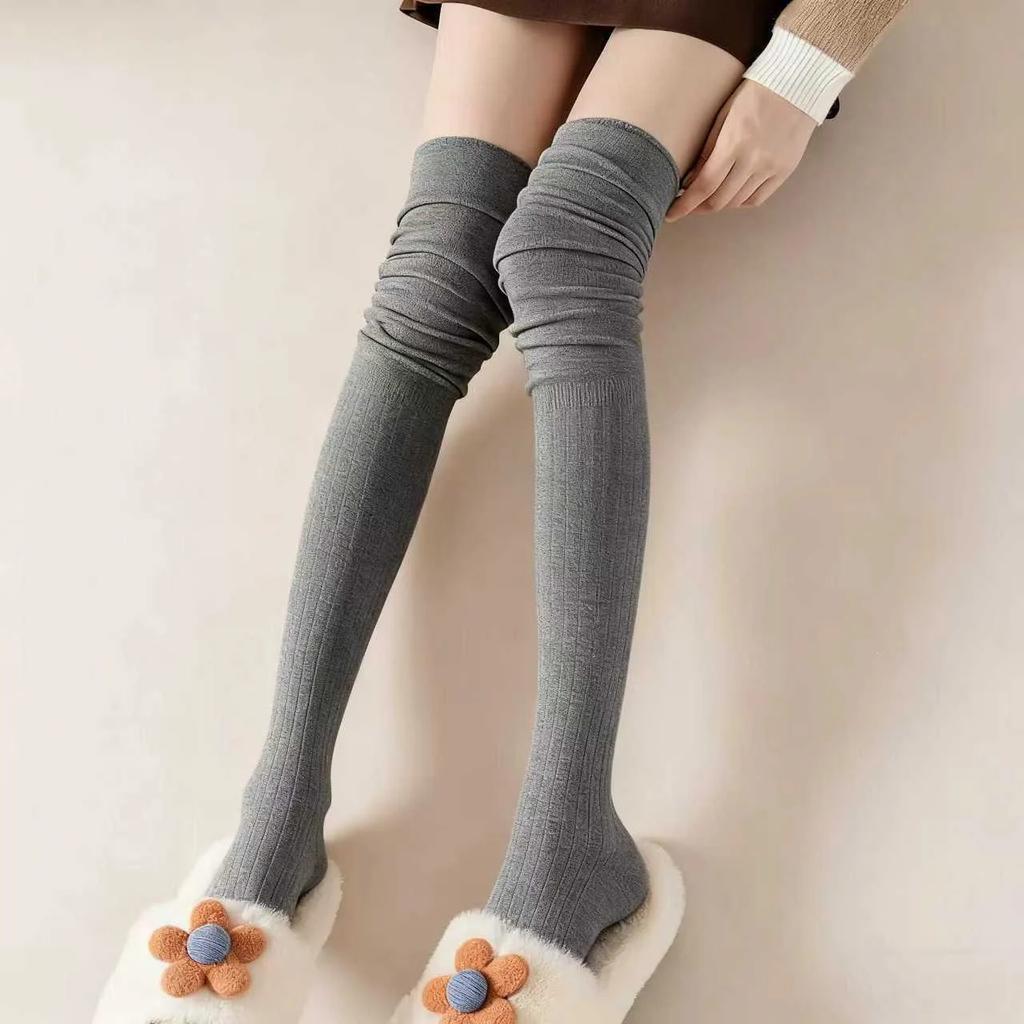 Tight Socks Boot Socks Fall Winter Fashion Pure Cotton Knee High Socks Solid Color Keep Warm Long