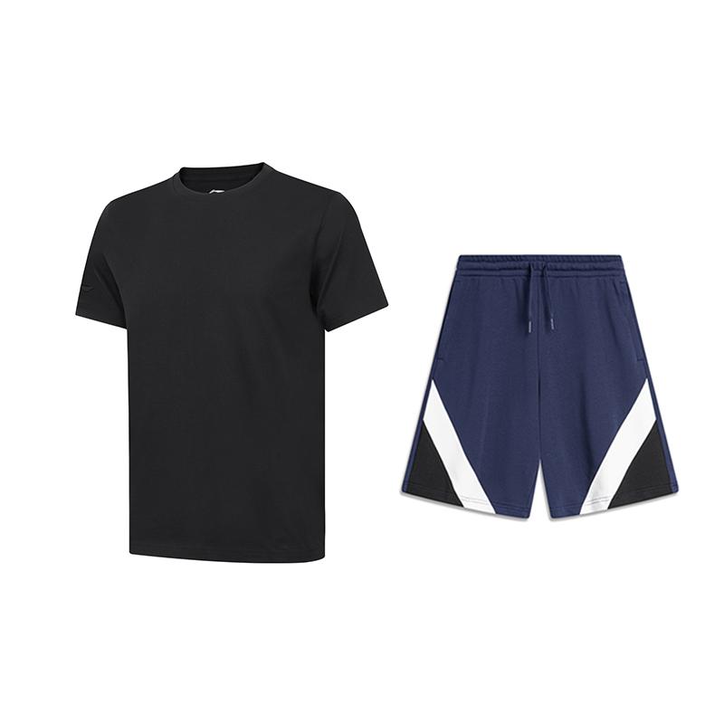 Li Ning Solid Color Versatile Round Neck Short Sleeve T-Shirt And Mid Waist Five Point Shorts Casual Sports Set Unisex Sets AHSUA49-2+AKSU613-2