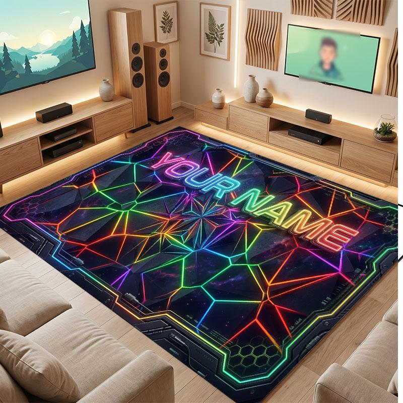 Abstract Geometric Theme Crystal Velvet Floor Rug Personalized Custom Name Text Warm Carpet Home Decoration