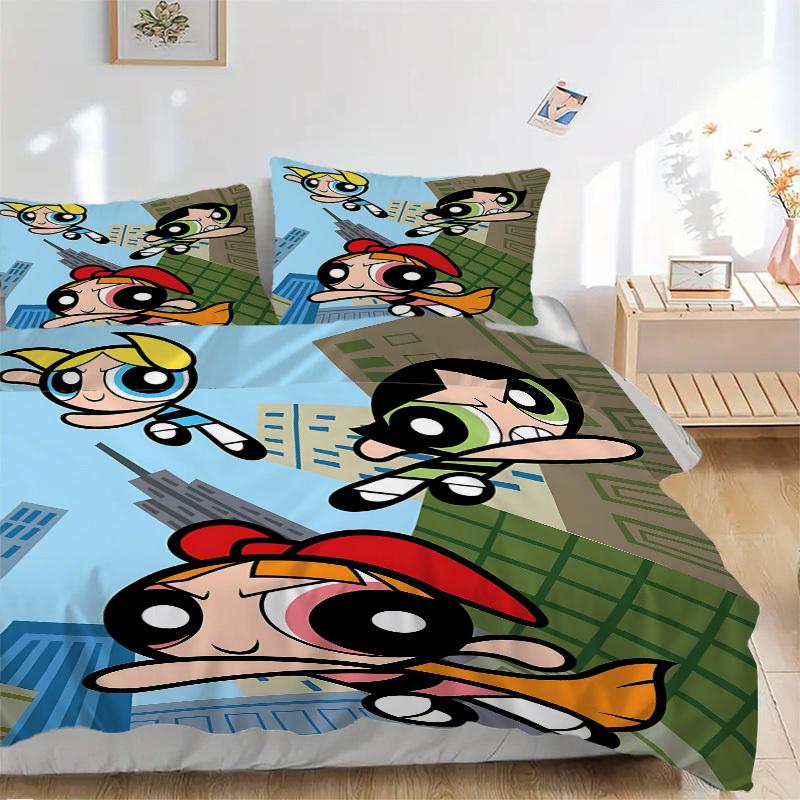 

3pcs Powerpuff Girls Cover Set, Bedding Set, Soft Comfortable Duvet Cover, For Bedroom, Guest Room (1*Duvet Cover + 2*Pillowcases, Without C 135x200cm
