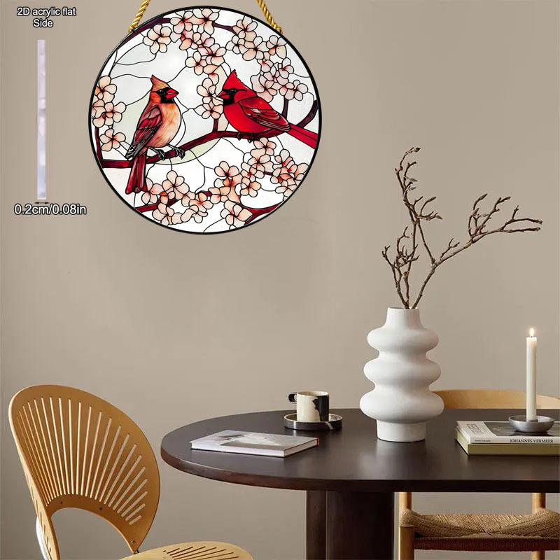 Red Cardinal Suncatcher Ornamen Sign, Stained Glass Style Acrylic for Bird Lovers & Home Decor, Nurseries, Vintage Home Decor Wall for Bar Kitchen, R
