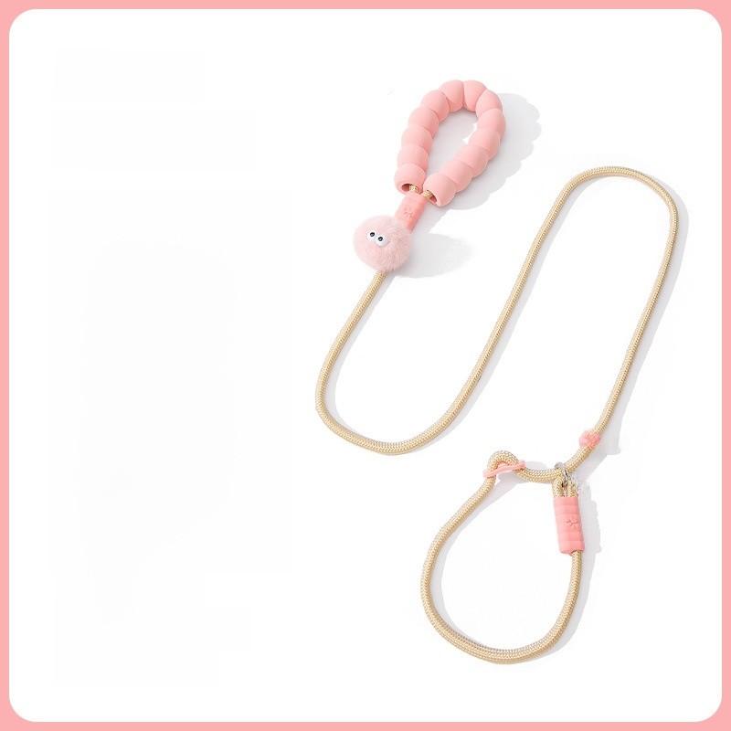 

Puppy Walking Leash Nylon Rope With Silicone Bubble Handle For Small Pet Outdoor Use рожевий