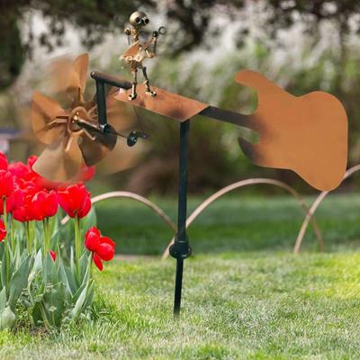 Metal Guitar Windmill Handmade Wind Spinner Wind Powered Guitar Sculpture For Lawn Yard Patio Garden Decoration