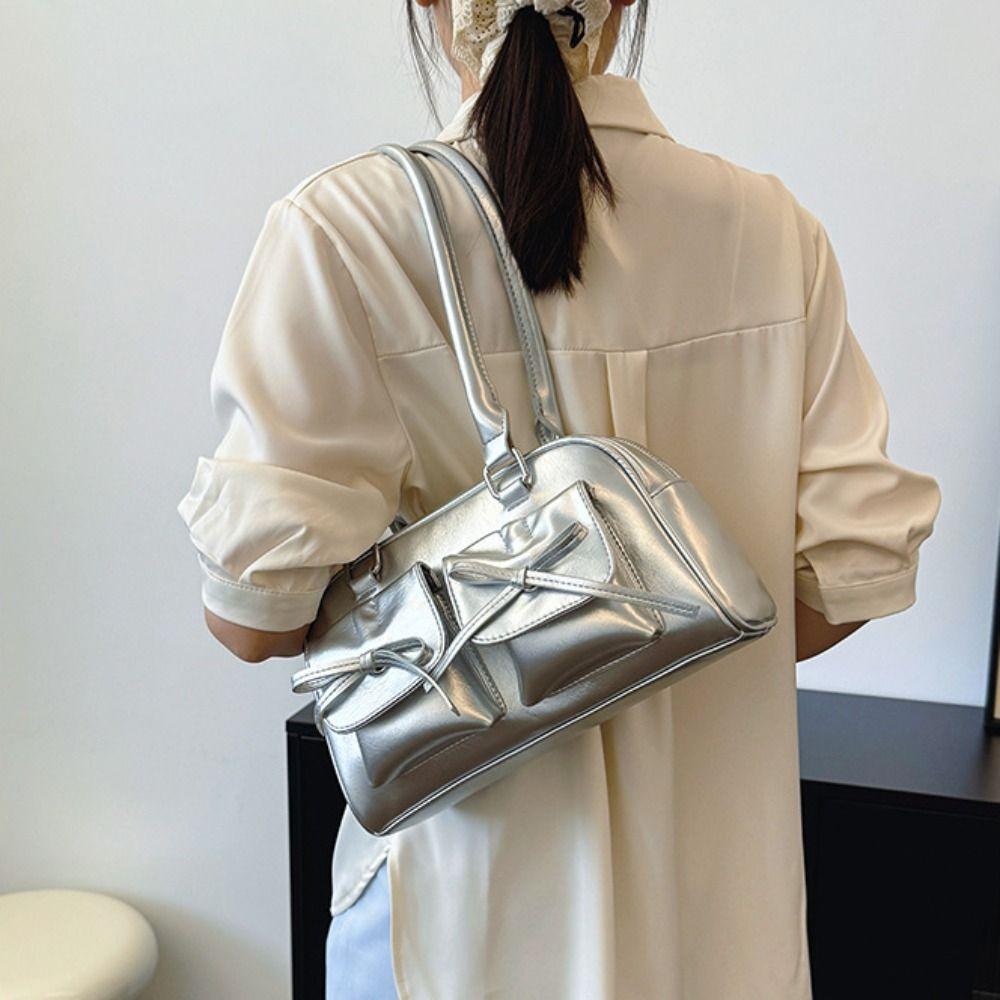 French Style Bow Tie Bowling Bag Bowknot Women Handbags Trendy Boston Shoulder Bag  Girls