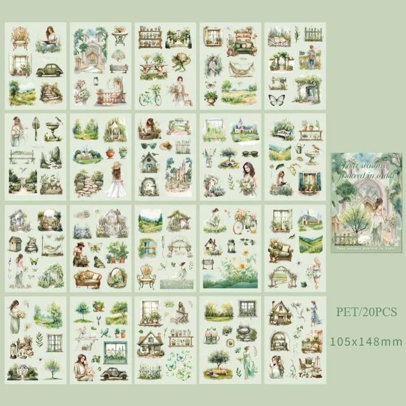 20 Sheets PET Stickers Season Series PET Decorative Stickers Diary Girls Scrapbooking Material Decor Album Stationery Stickers