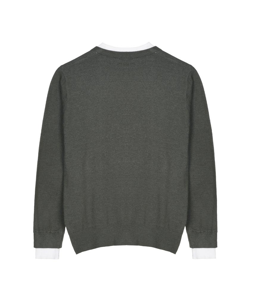 Nigaennikol Layered Round V Neck Knit_Charcoal
