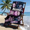 Custom Name Personalized Demon Slayer Print Beach Towel, for Trip Camping Beach Party Home Decor, Birthday Gift for Family & Friends