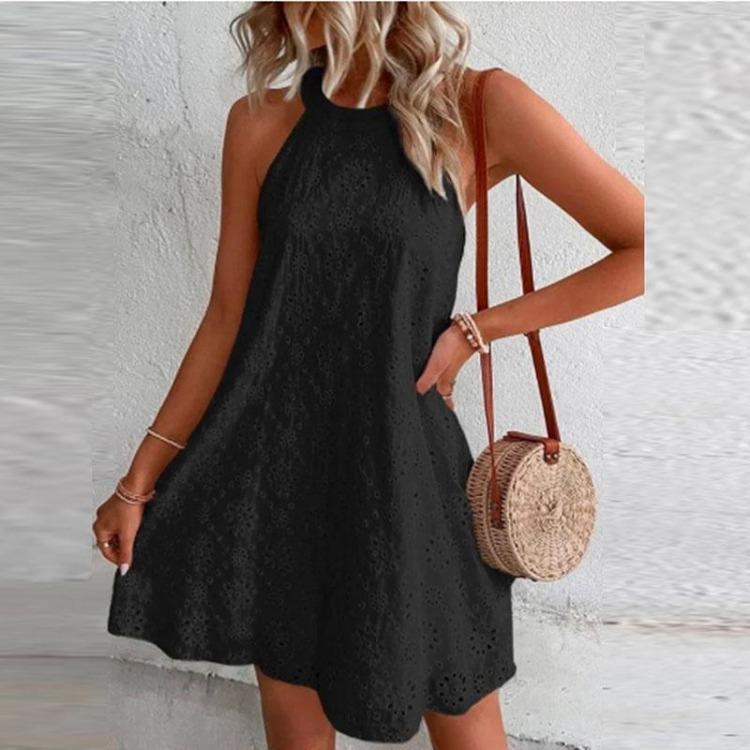 Summer Women Casual Sleeveless Mini Dress Loose O Neck Tank Beach Party Holiday Fashion Dress