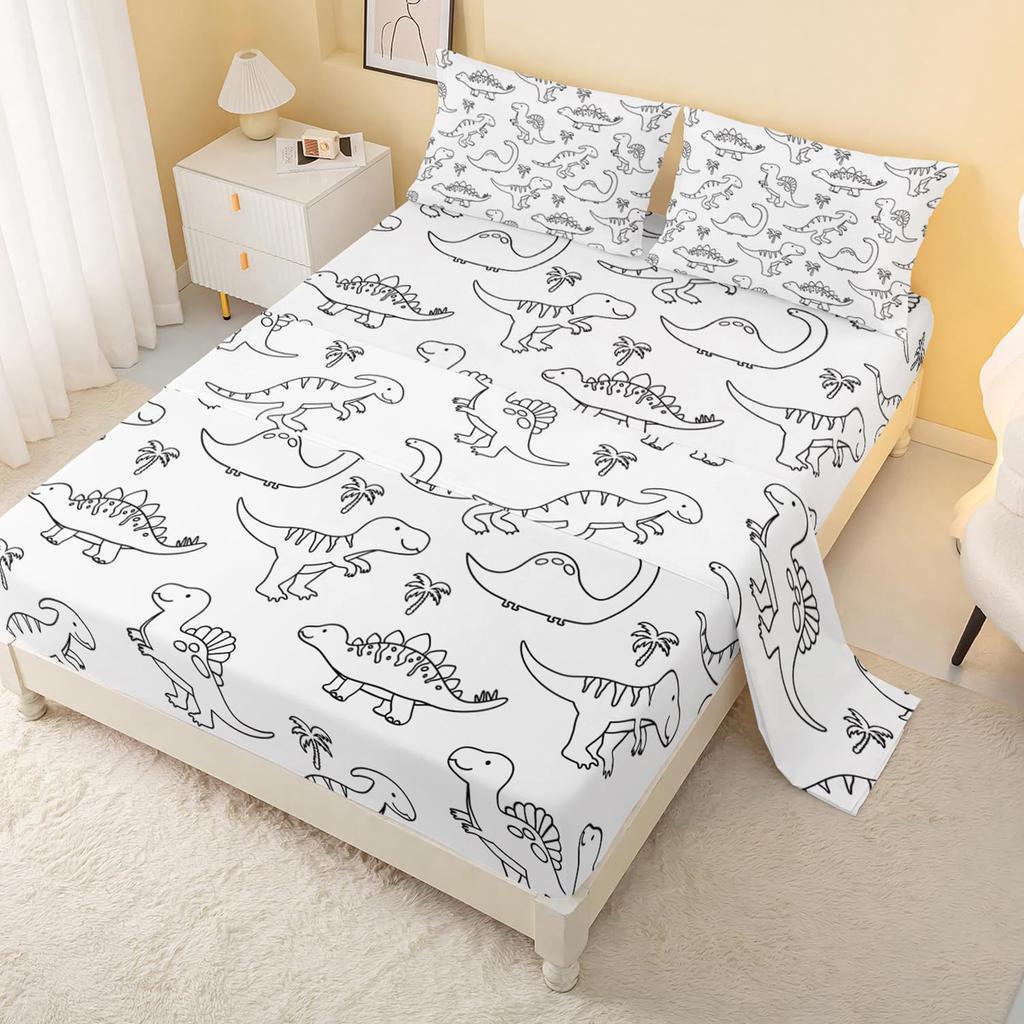 Cartoon animal little dinosaur pattern bed hat four-piece bedding set bedroom dormitory bedding decoration