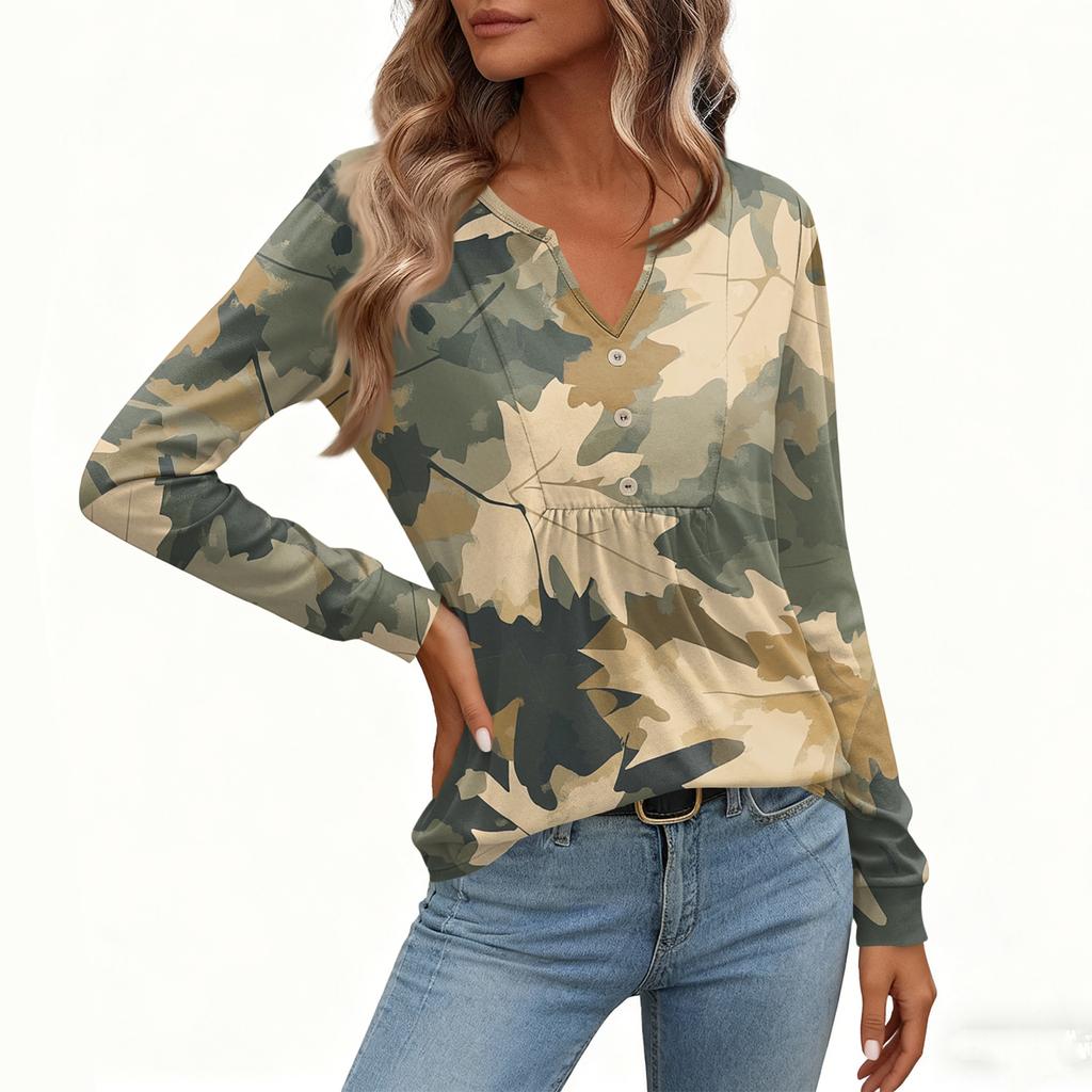 Γυναικείο Χαλαρό, V-λαιμόκοψη, Ρετρό Χρώμα, Μπλοκ με Φλοράλ Σχέδιο, Μακρυμάνικο Πουλόβερ T-shirt