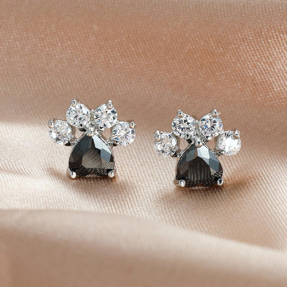 

Popular Fashion Cat Footprints Pink Crystal Plated Rose Gold Earrings for Women In Europe and America W6074WW-