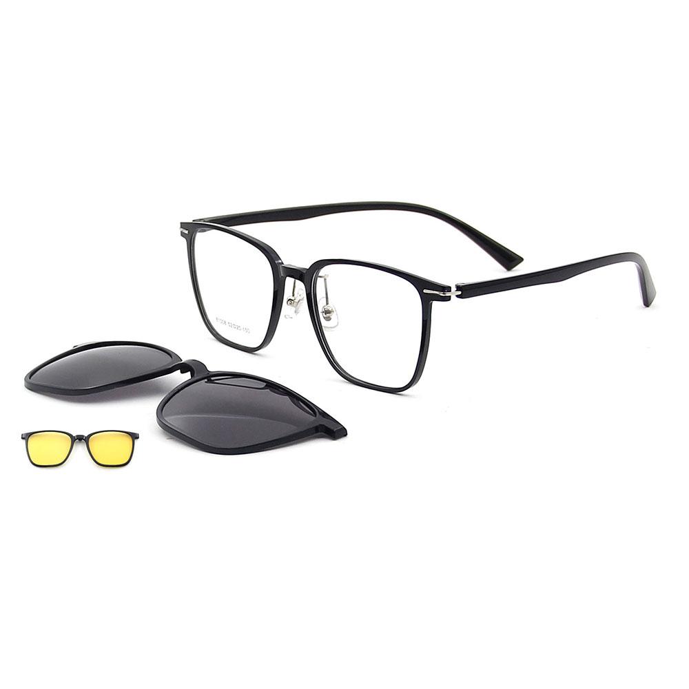 Stylish 3 In 1 Square Ultralight TR90 Men's Polarized Clip-On Sunglasses And Night Vision Glasses Frames for Driving & Outdoor