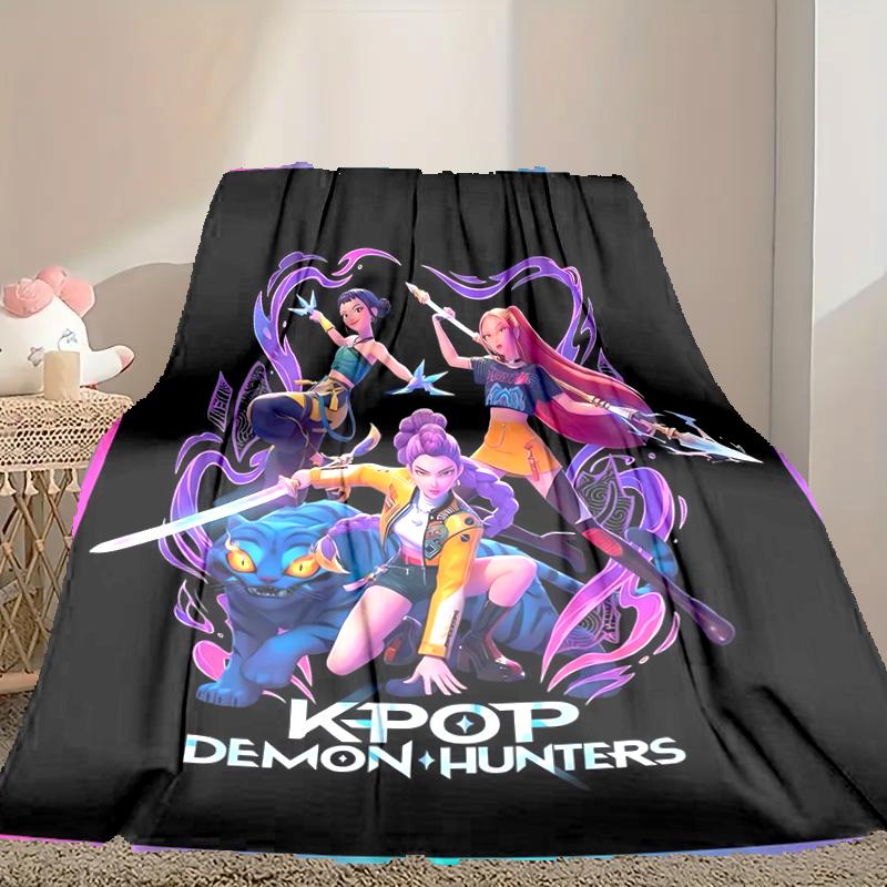 1pc Snug Kpop Demon Hunters Blanket, Lightweight & Durable Print Blanket, Perfect for Home, Couch, Bed, Picnic, Travel, Office