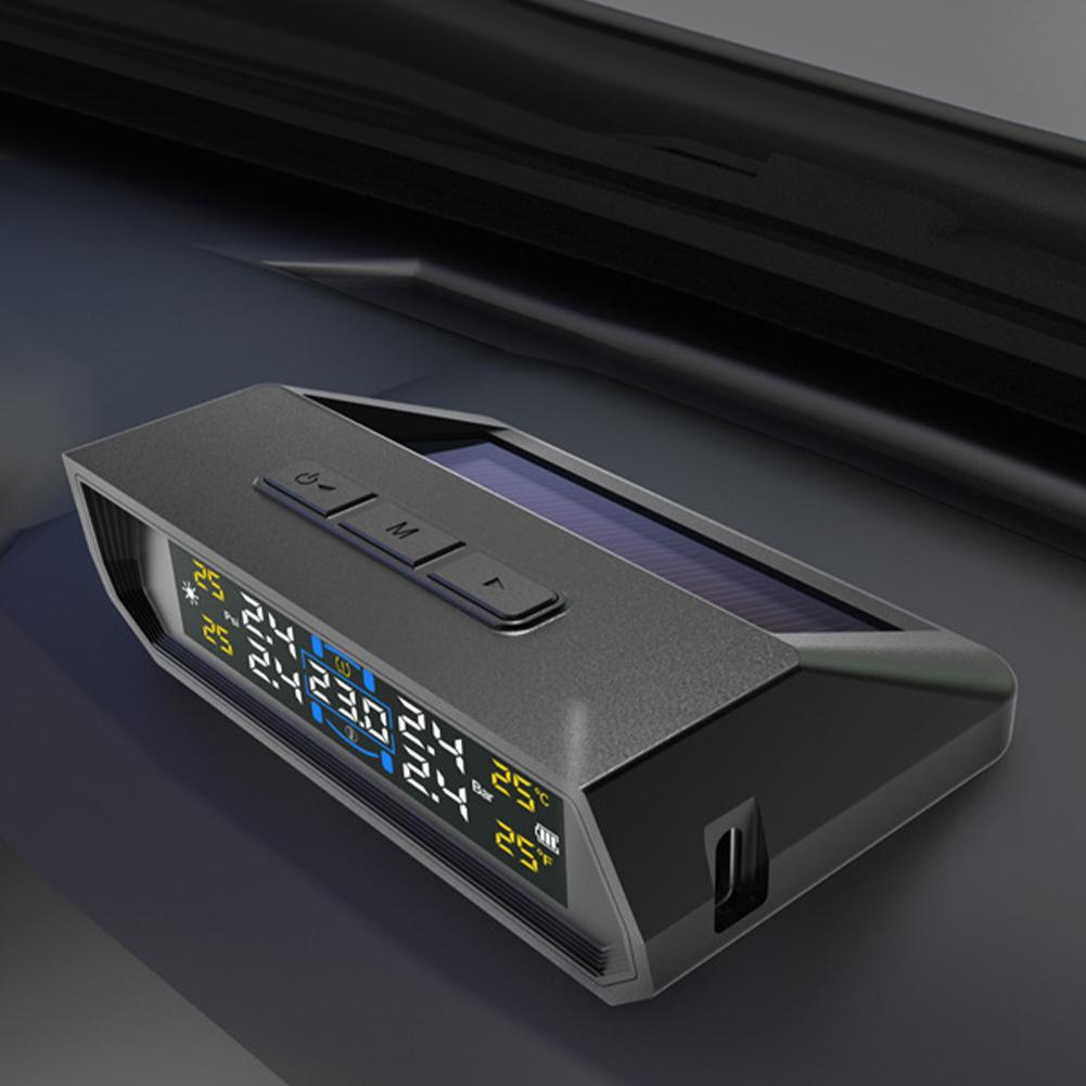 Solar/USB Powered Tire Pressure Monitoring System with 4 Sensors Tire Pressure Monitor System for RV Sedan SUV Truck