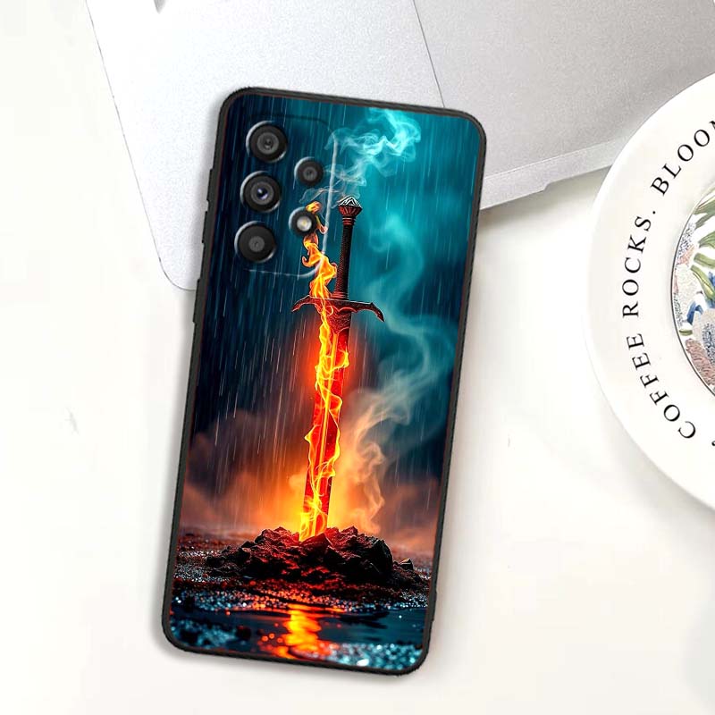 Ancient style swordsman For Samsung A73 A72 A71 A55 A54 A53 A52 A51 A13 A22 A16 A15 A12 A14 A26 A07 5G Black Phone Case