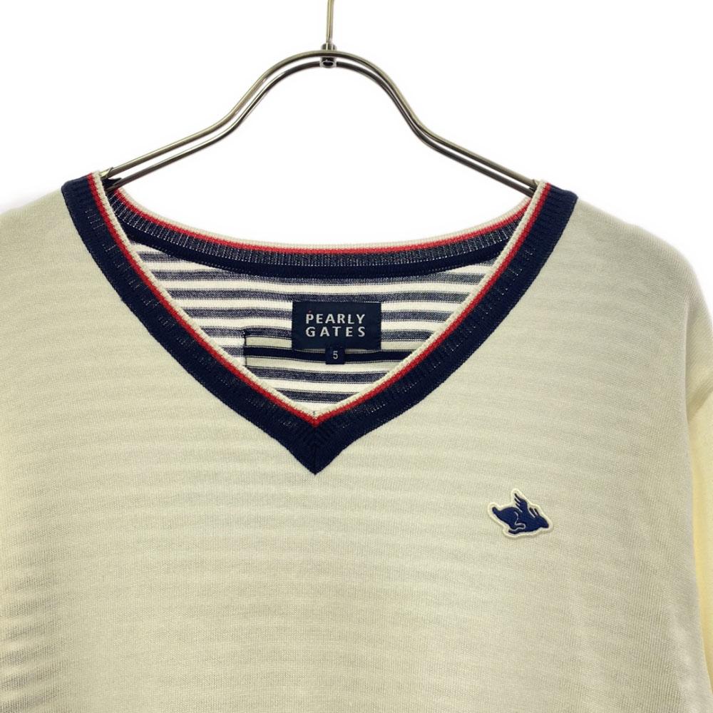 Pearly Gates Made In Japan Border Golf Long Sleeve V-neck Cotton Knit Sweater Men's Used