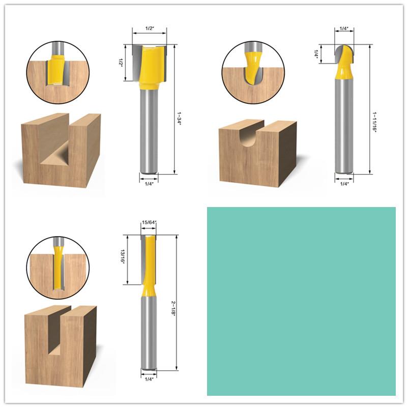 15 bucăți freză dreptă de tăiat pentru bucăți din lemn de tăiere din carbură de tungsten pentru prelucrarea lemnului Set de freză de 1/4 inch 8 mm