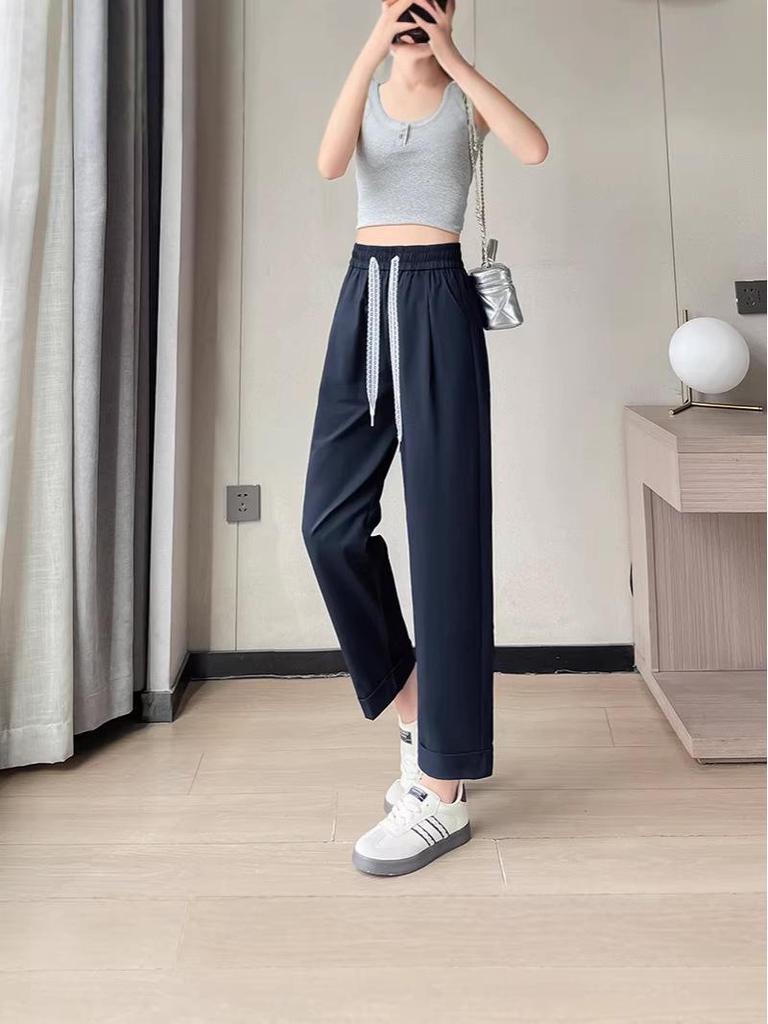 Summer 2033 Women's High Waist Straight Leg Harem Pants - Fashionable, Simple, and Slimming Cropped Fit