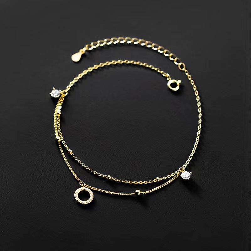 Double Layer Round Anklet Women's 2024: New Style, Personalized, Stackable, High-End Foot Chain.
