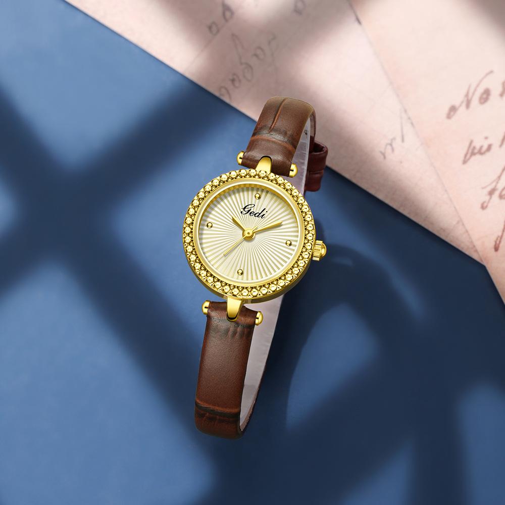 Niche Design Sense Ray Texture Women'S Watch Small Exquisite Fashion Temperament Women'S Leather Quartz Watch