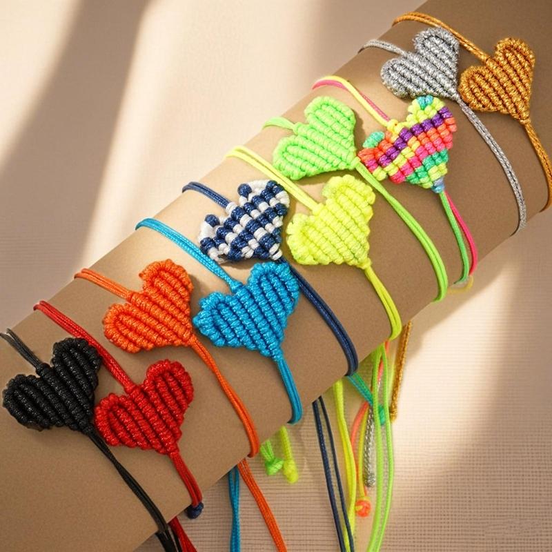 Romance Hemps Cord Bracelets Bohemian Braided Heart Pattern Unisex Love Tokens Handcrafted Couple Jewelry Accessory
