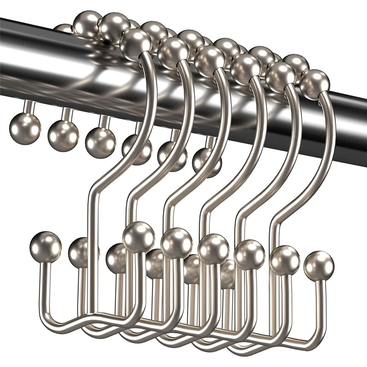 Shower Curtain Hooks, Shower Curtain Rings Roller Polished Satin Nickel Ball 12 Pcs/pack Rustproof 12