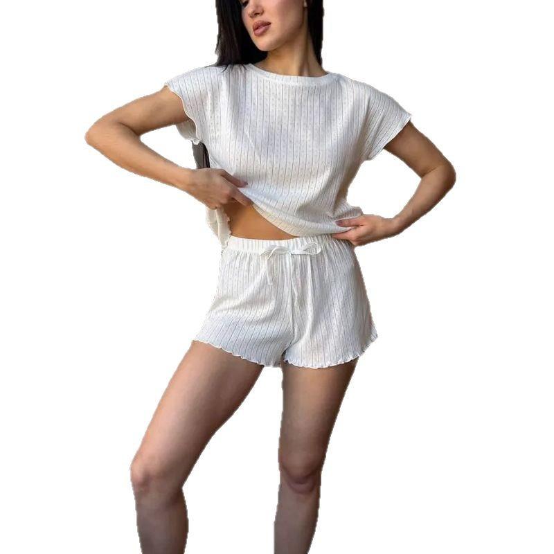 Exquisite knitted cotton short-sleeved shorts thin pajamas