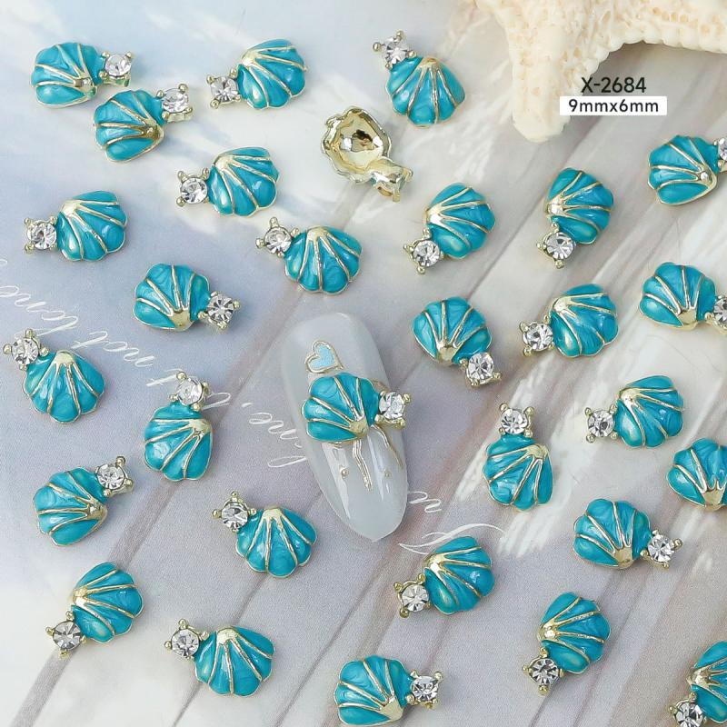 10Pcs Ocean Starfish Shell Nail Charms Nail Rhinestones 3D Diamond Alloy Nail Art Decoration DIY Manicure Nail Part Salon Summer