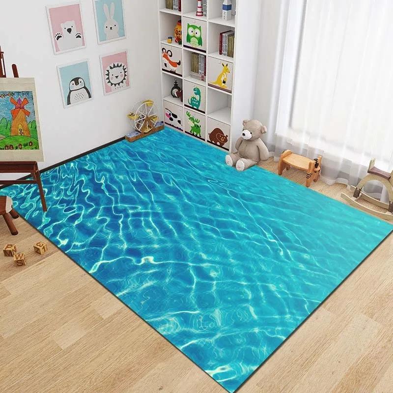 3D Sea Floor Rug Beach Waves Runner Carpet Kitchen Non-slip Living Room Carpet Marine Bath Mat Absorbent Mat Home Decoration
